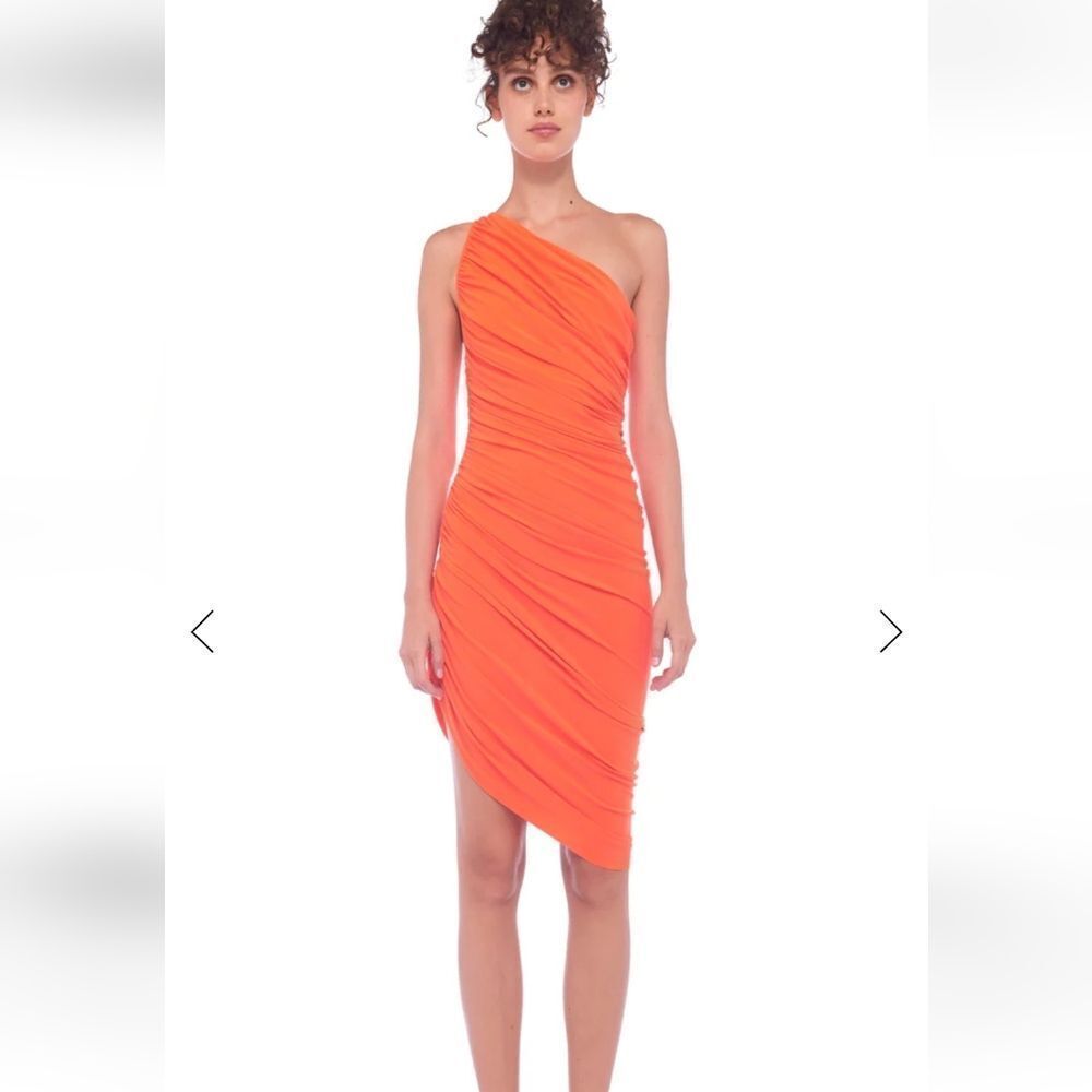 NWT Norma Kamali "Diana" Orange One Shoulder Mini Ruched Dress sz.XS Ret $245